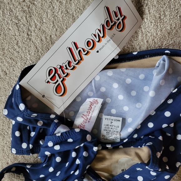Girlhowdy 2pc Bikini Set Sz 4 Blue White Polka Dots Bikini Top and Bottom NEW - Picture 6 of 6